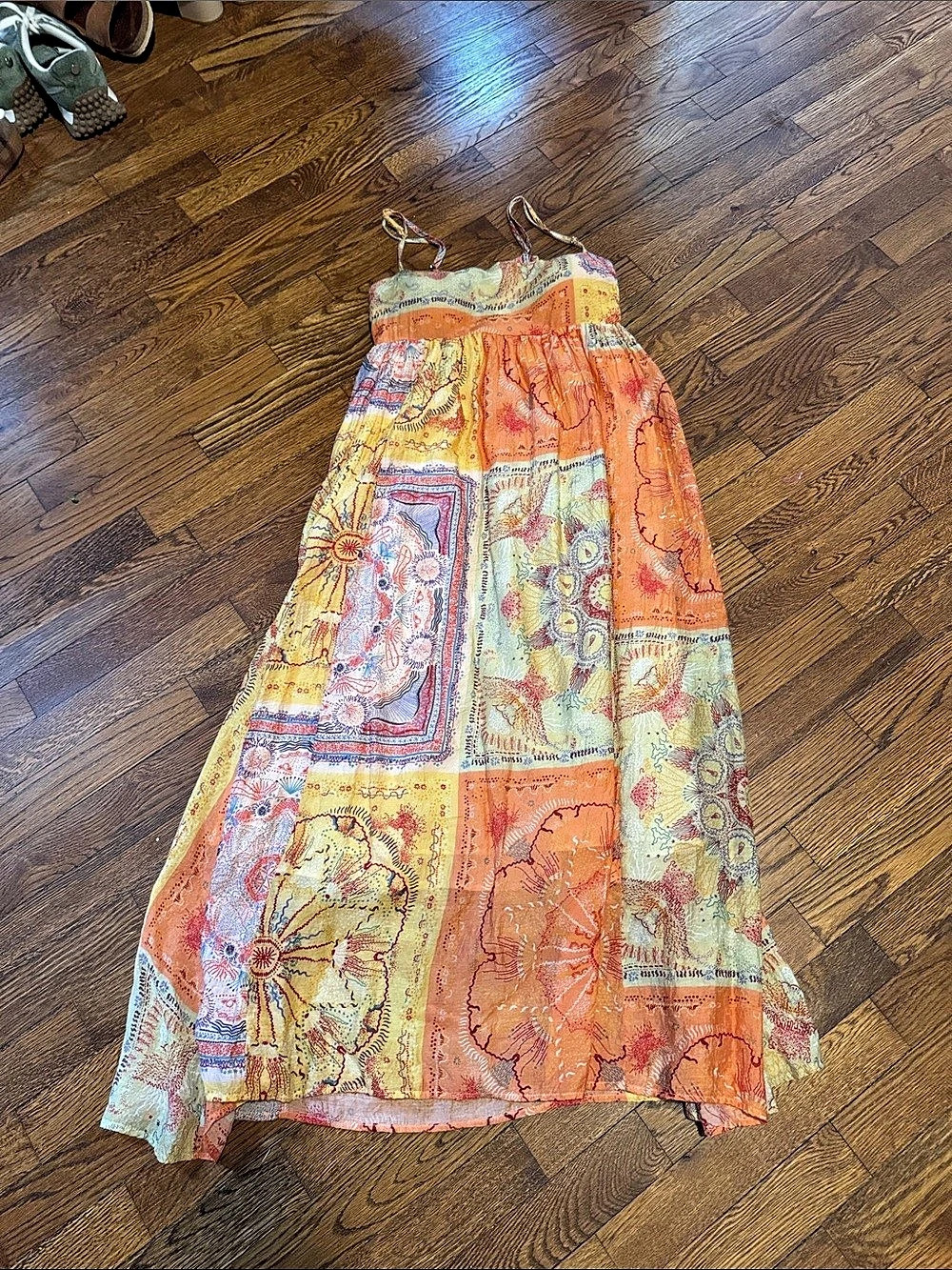 THML Women's Paisley Maxi Dress in Orange & Yellow Like New